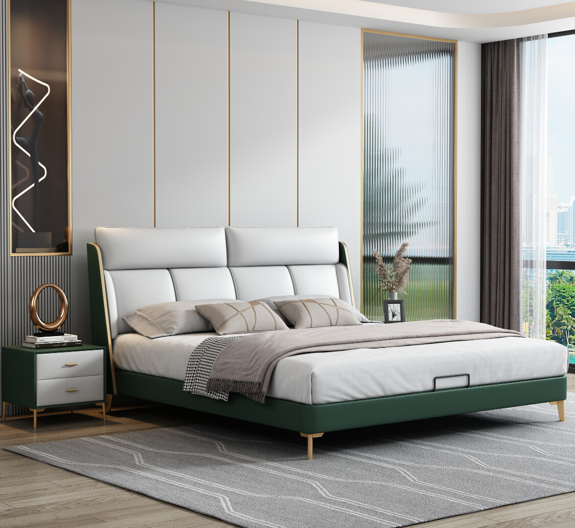 Modern Upholstered King Bed with High Cushioned Headboard