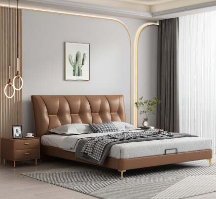 Brown Tufted Upholstered Platform Bed