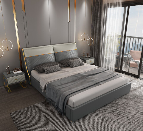 Modern Upholstered King Bed with Panelled Headboard