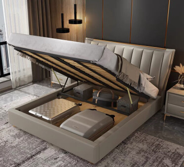 Upholstered Hydraulic Storage Bed with Panelled Headboard