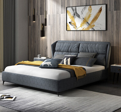Modern Grey Upholstered Platform Bed