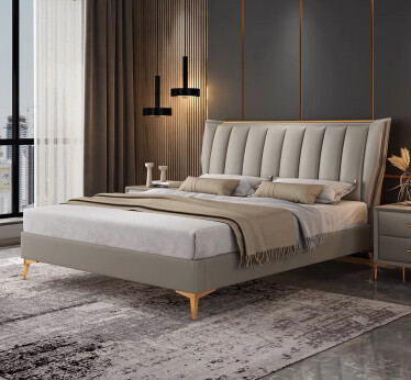 Contemporary Upholstered Platform Bed with Vertical Channel Headboard