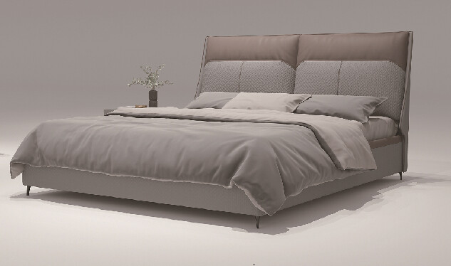 Modern Greige Upholstered Bed with Tall Panel Headboard