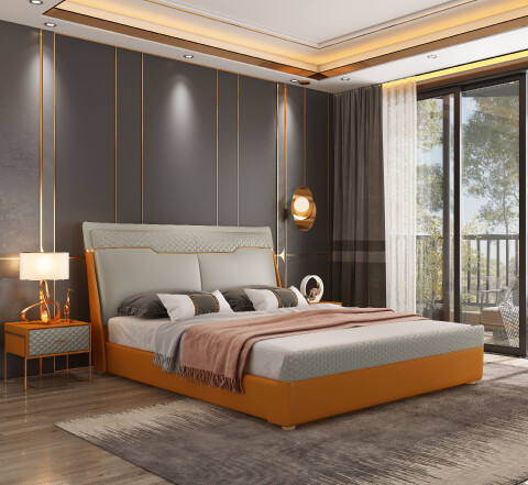 Upholstered Platform Bed with Padded Wing Headboard