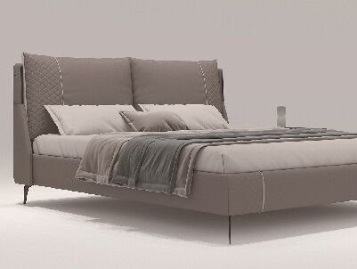 Modern Taupe Upholstered Platform Bed with Wingback Headboard