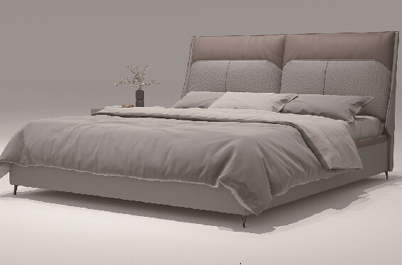 Modern Upholstered Bed with Tall Cushioned Headboard
