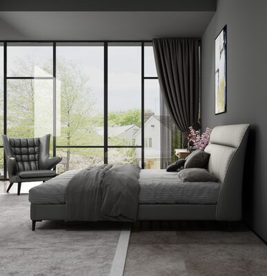 Grey Tufted Wingback Accent Lounge Chair