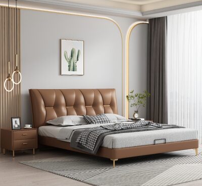 Brown Tufted Upholstered Platform Bed