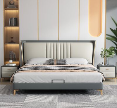 Modern Upholstered Platform Bed with Channel-Tufted Headboard