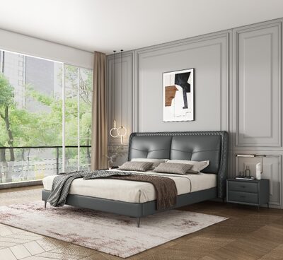 Modern Grey Two-Drawer Bedside Table