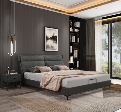 Dark Grey Bedside Table with Drawer and Slim Legs