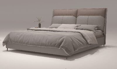 Modern Greige Upholstered Bed with Tall Panel Headboard
