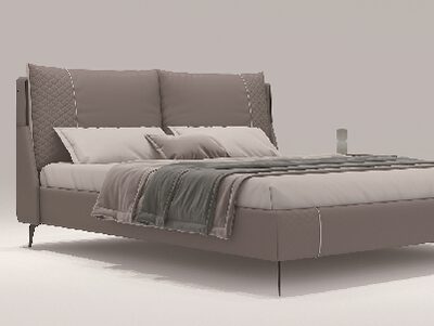 Modern Taupe Upholstered Platform Bed with Wingback Headboard