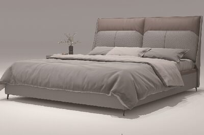 Modern Upholstered Bed with Tall Cushioned Headboard