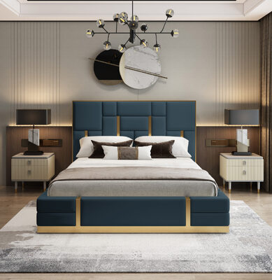 Luxury Teal Upholstered King Bed with Panelled Headboard