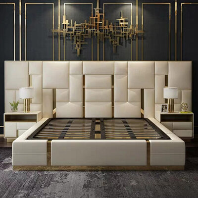 Luxury Upholstered Platform Bed with Tall Panel Headboard