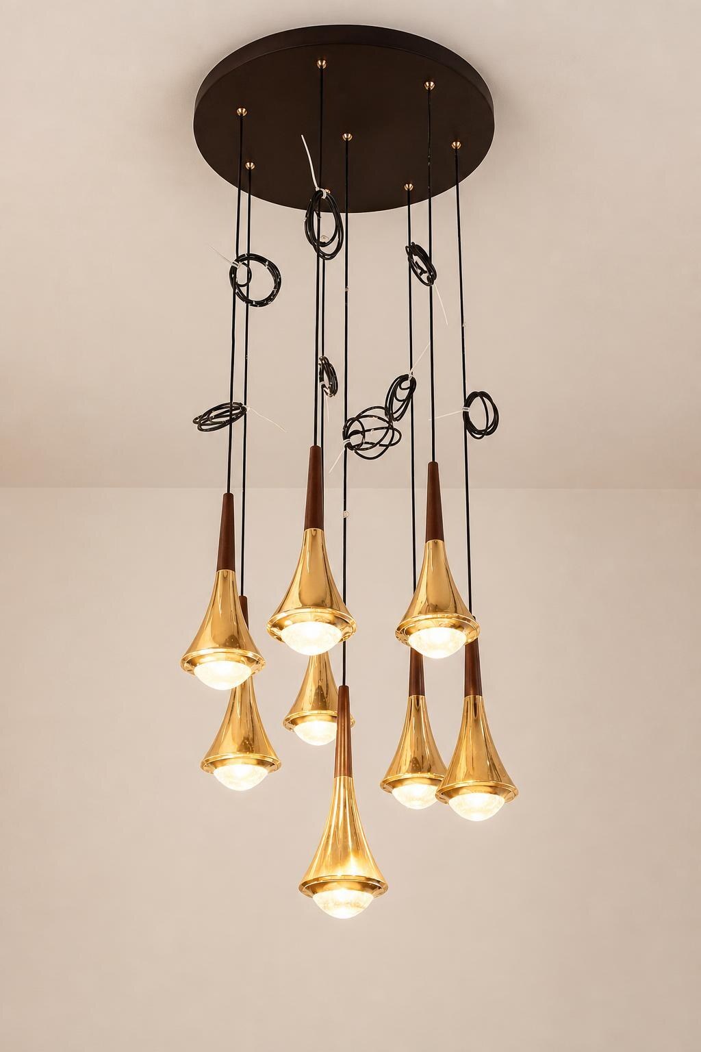 8-Light Gold Amber Cluster Hanging Chandelier - Studio presentation