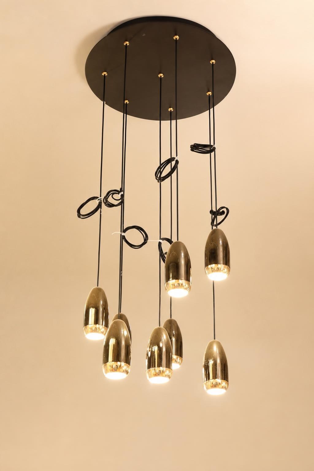 8-Light Smokey Amber Glass Cluster Chandelier with Black Canopy - Studio presentation