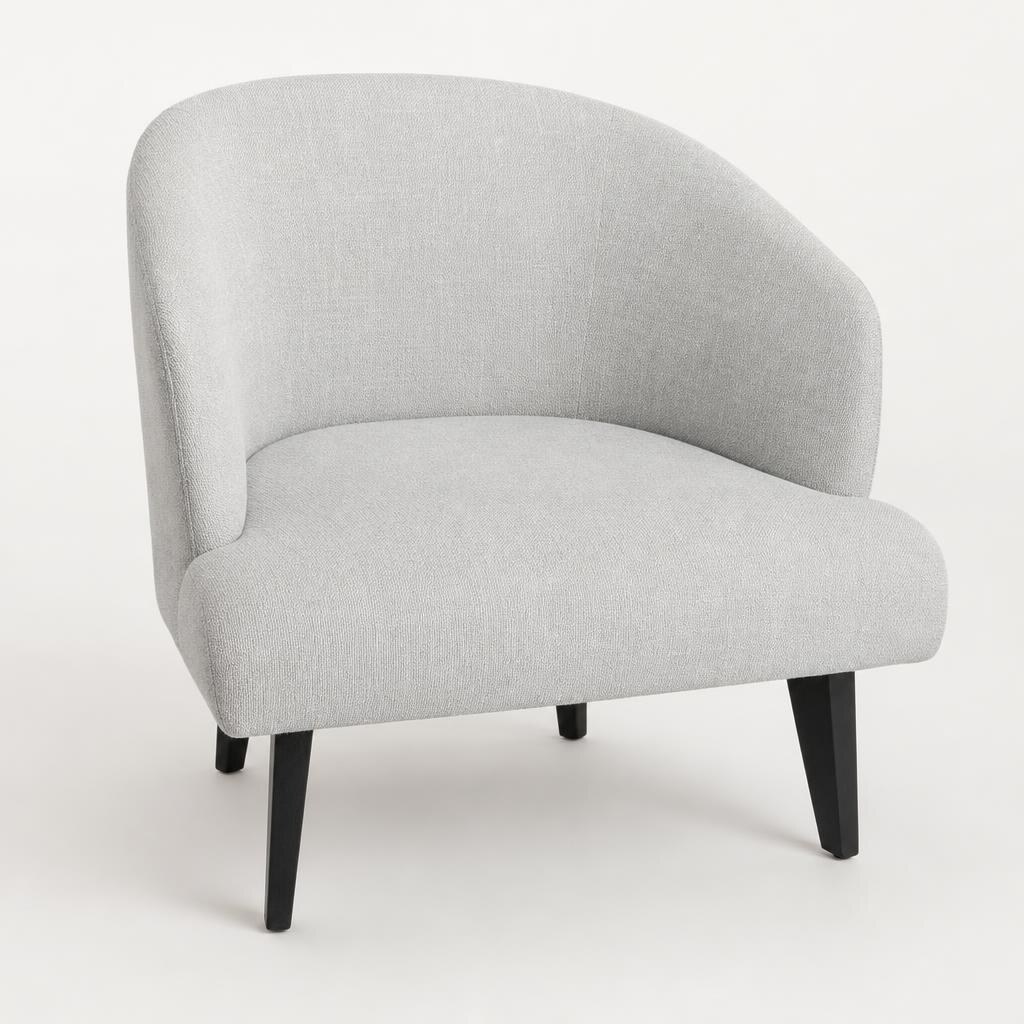 Light Grey Upholstered Barrel Accent Chair with Black Tapered Legs