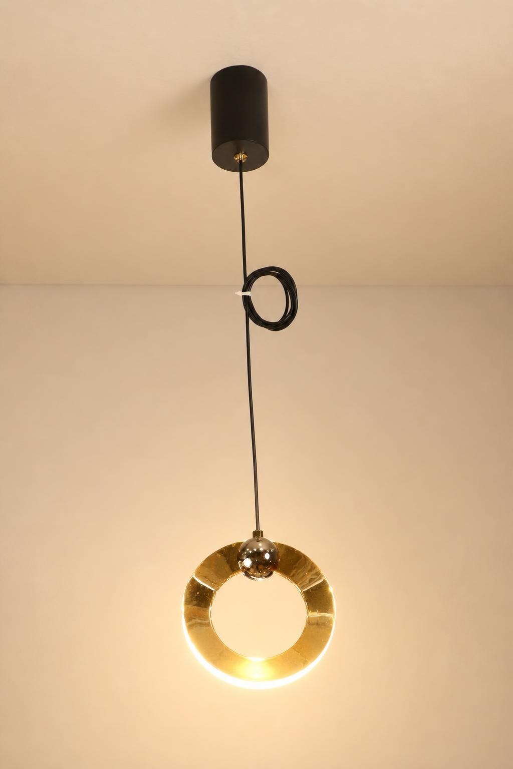 Modern Gold Ring LED Pendant Light with Globe Accent